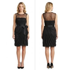 White by Vera Wang Black Ruched Mesh Cocktail Dress Women Size 4