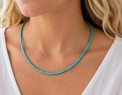 14K Gold Arizona Turquoise Necklace 3mm Heishi Tiny Minimalist Choker