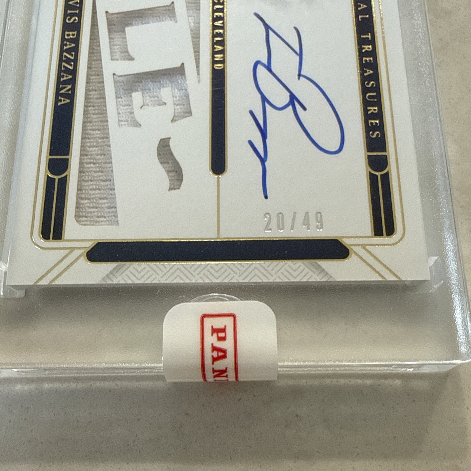 2025 Panini National Treasures Blue Auto Travis Bazzana 20/49 Guardians view 4
