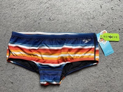 Speedo Swim Trunks Mens 32 Multicolor Stripe Square Leg Lined Eco Endurance NWT