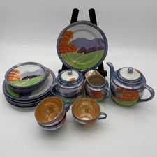 Vintage 1930s Japanese Lusterware Tea Set Hand Painted Clover Mark 18 Pc Lot