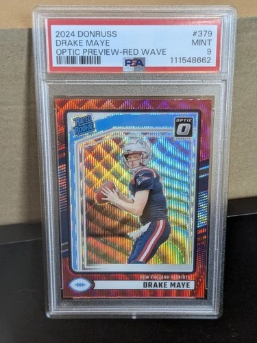2024 Panini Donruss Rated Rookie Drake Maye #379 Optic Preview Red Wave PSA 9