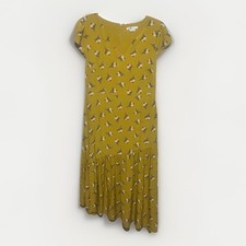 Boden Mustard Yellow Floral Midi Dress US 8 UK 12 Viscose Cap Sleeve