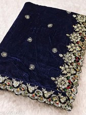 Blue Embroidery Velvet Dupatta For Bride And Women Velvet Shawl Odhani Veil