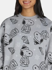 Peanuts Snoopy Winter Sweatshirt Gray All Over Print Pullover Fleece Women Small