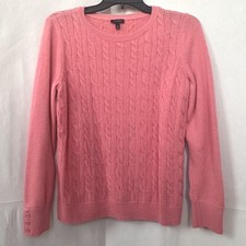 Talbots Soft Preppy Fisherman Cable Knit Sweater Lambswool Blend Coral Pink Sz L
