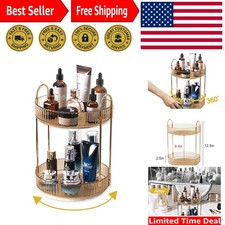 Elegant 2-Tier 360  Rotating Gold Makeup Organizer for Effortless Beauty Storage