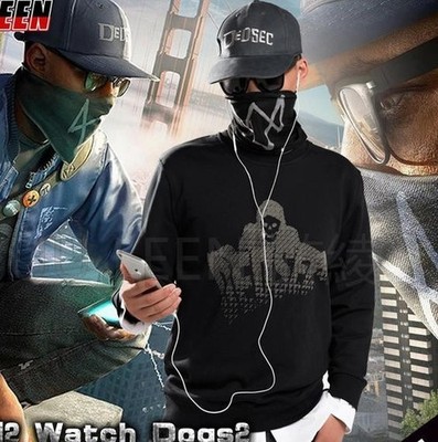 Watch Coat Dogs Marcus Holloway Black Hoodie Dedsec Costume Game Cosplay Neu