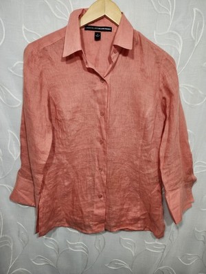Linda Allard Linen Button Up Shirt Women s Size 4 Orange Top 100% Linen