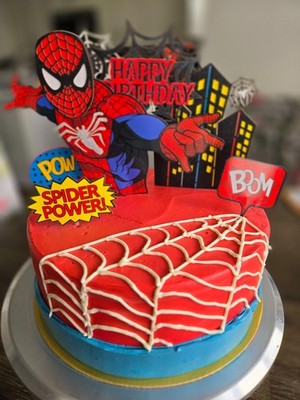 Spiderman Theme Birthday Cake Topper   Happy Birthday Superhero Party Decoration