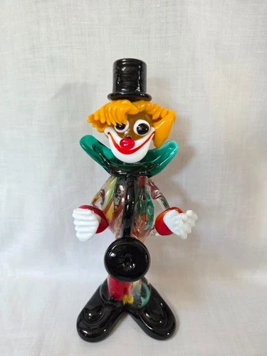 VTG Murano Style Glass Clown Figurine Top Hat Hand Blown Italy MCM Circus Retro