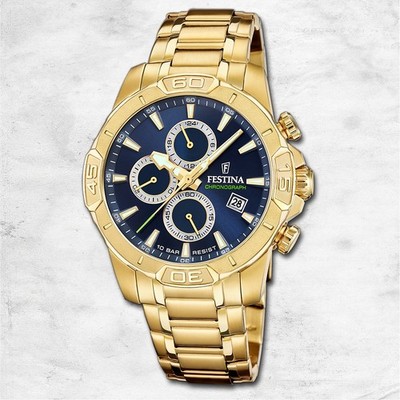 Festina Herrenuhr Timeless Chronograph Armbanduhr Edelstahl gold UF20705/5