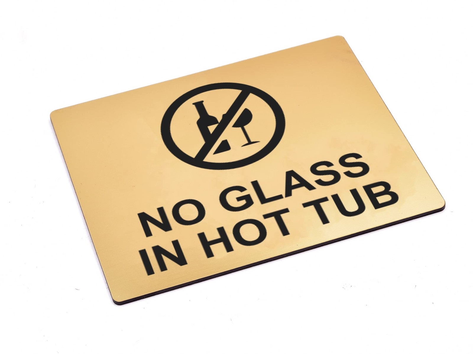 🥇 Gold “No Glass in Hot Tub” Sign – Aluminium Self-Adhesive Spa Safety Notice