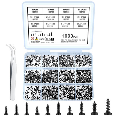 1000 Pcs Small Pan Head Screws Assortment Kit, Micro Tiny Electronic Self-Tappi