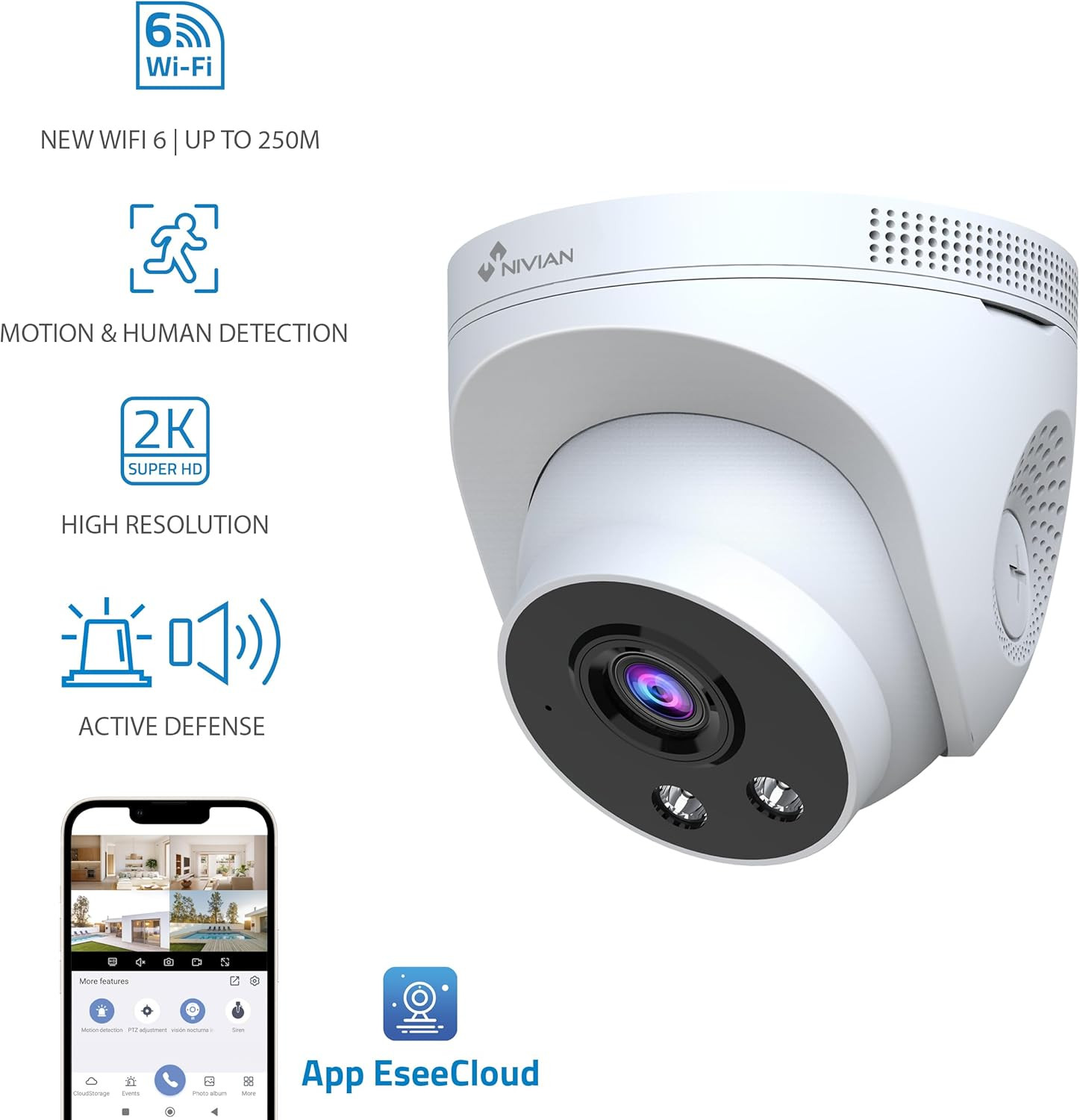 Telecamera Di Sicurezza Wifi-6 2K per Interni – Montaggio a Soffitto, Visione No - 2