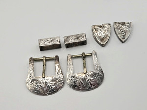 Vintage FLEMING Solid Sterling 6-Piece Western Silver Buckle Sets-Fits 3/4 Strap