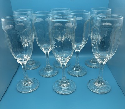 Clear Stemware Set of 8 Wine Water Goblets Vintage Libbey Chivalry 6.5'' Textured