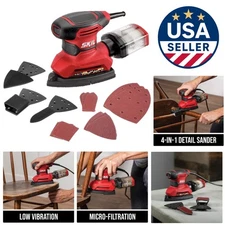 Powerful Corded Detail Sander, Low Vibration, Easy Sheet Change & Dust Control