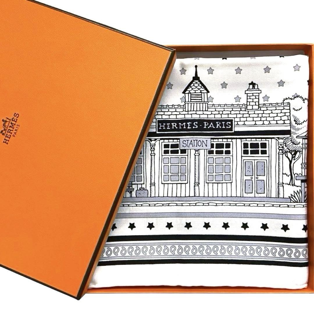Hermes Silk Scarf Paris Station Monochrome Carre 55 Used | eBay