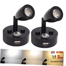 RV Lights Interior Fixture, 12V LED with USB Port RV Dimmable 3 Colors - Black