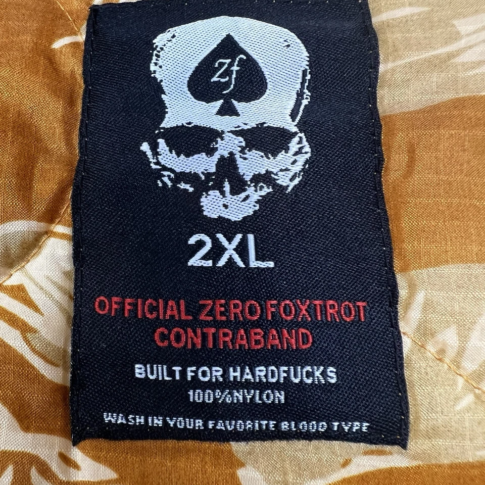 Official Zero Foxtrot Contraband Jacket Men 2XL Orange Tiger Camo Quilted Puffer - Image 4 of 4