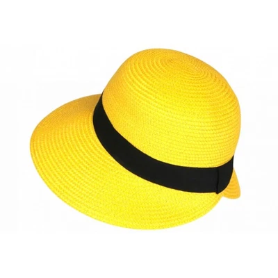 Chapeau Paille Femme Jaune Large Bord Asymétrique Capeline Eté Protection Solei - Photo 1/3