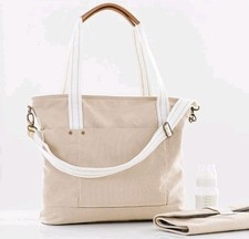 NEW Pottery Barn Kids Baby Recycled Canvas Diaper Tote w Changing Pad Beige NWT 