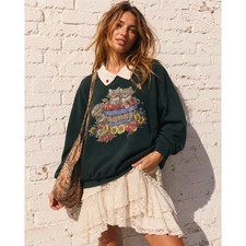 Vintage Morning Sun Cat Kittens Apple Basket Embroidered Collar Sweatshirt XL