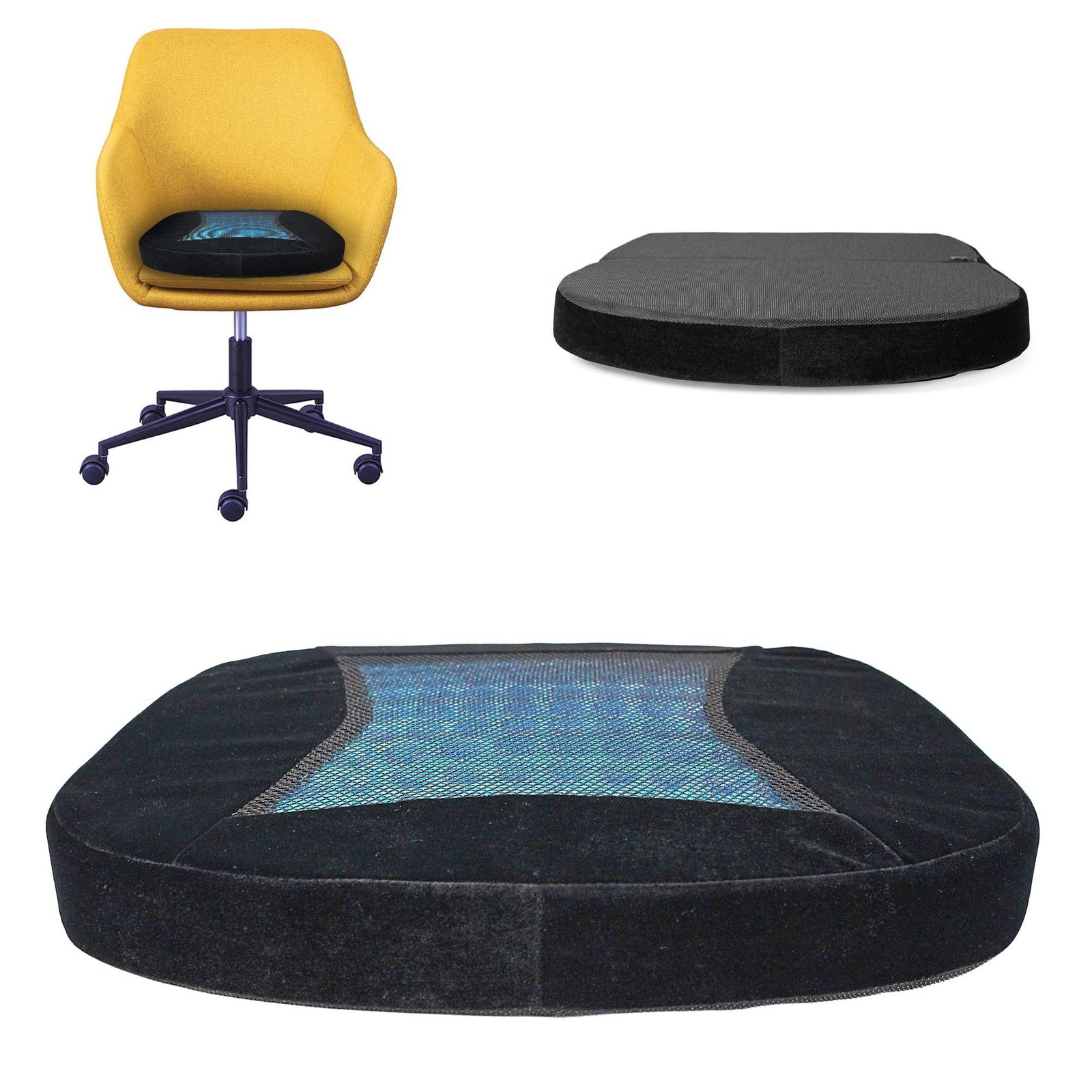 Coussin de siège Gel Comfy orthopédique Fishtec en mousse ergonomique premium noire