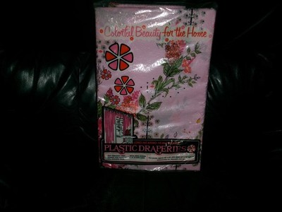 NIP~Vintage 60's 3 Pc RETRO DECORATOR DRAPES Pink Plastic Drapes ~large flowers