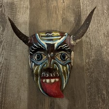 Mexican Folk Art Devil Mask Handcrafted with Goat Horns