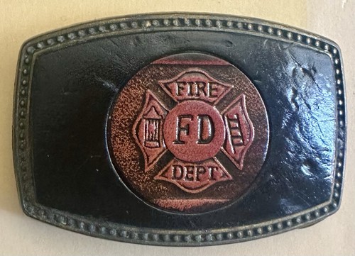 Fire Dept FD Alumaline 4108 BB-317 Leather Brass First Responder Belt Buckle