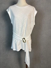 I.N.C. Women's Belted Crew Neck Top Size Large White Cotton Blend NWOT's