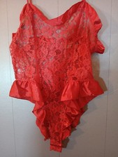 VICTORIA SECRET Red Unlined Corset Teddy LACE THONG BODYSUIT Medium