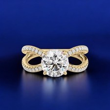 Engagement Diamond Ring Semi Mount Setting 0.40 Carat Round Cut 14k Yellow Gold