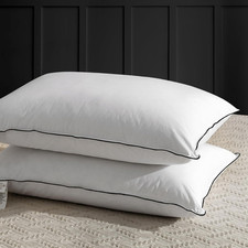 Luxury Medium Firm Feather Down Pillows Set of 2, Queen Size, Organic Cotton