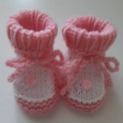 Babyschuhe Erstlingsschuhe gestrickt rosa  weiß  Größe wählen - Bild 1 von 3
