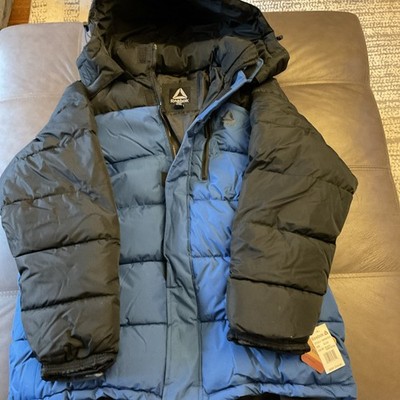 NWT Reebok Men s Puffer Jacket XL Blue Black Athletic Outwear Ski MSRP $145