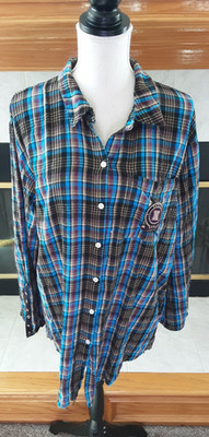 Savage Fenty L Multicolor Plaid Button up Flannel Shirt Long Flare Svs