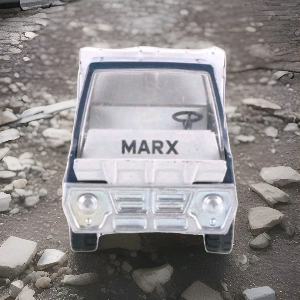 1968 Vintage Marx 1:64 Mini Garbage Truck Pressed Steel Made In JAPAN Blue White - Image 2 of 4