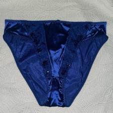 Delta Burke Panties size 10/3X Glossy Satin lace VTG hi-cut NOS Cobalt Blue