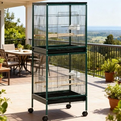 Large Indoor Bird Aviary Cage with 4 Doors, Perches & Wheels - Parakeets Finches
