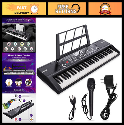 61-Key Digital Piano Keyboard with Built-In Speaker, Microphone & Stand - Portab