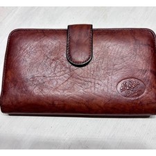 Buxton Brown Top Grain Cowhide Leather Long Clutch Wallet Organizer Snap Closure