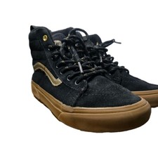 Vans Sk8-Hi Kids Sneakers High Top 2.5 Black Gold Stripe Shoes MTE Primaloft