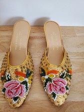 Vintage Hong Kong Beaded Sequined Slippers Gold Flats Size 8 KHJ