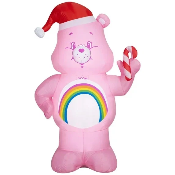5 FT CARE BEARS CHEER BEAR W CANDY CANE AIRBLOWN LIGHTED YARD INFLATABLE