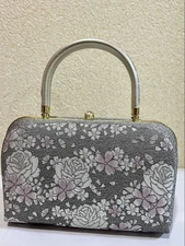 Floral pattern Japanese bag gray and pink