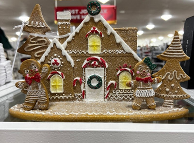 Christmas sugared iced gingerbread home boy girl and trees New  house decorated