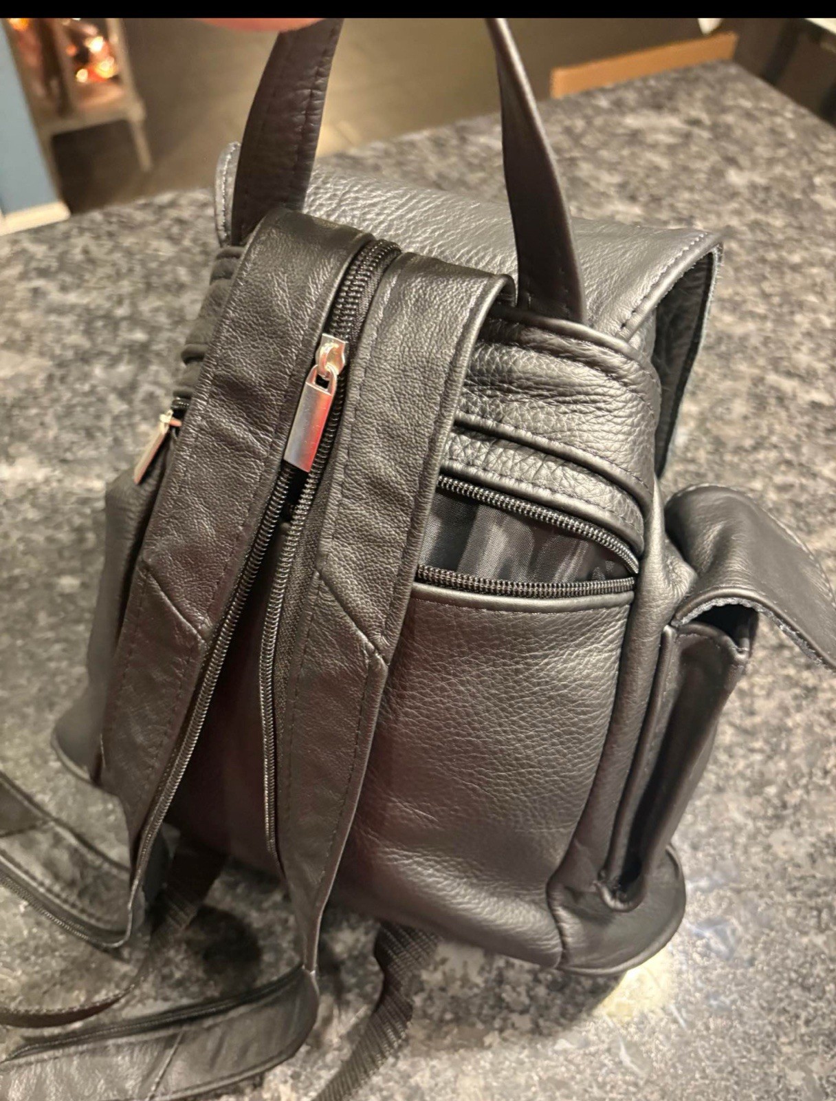 100% Leather Black Multiple Compartments Backpack… - image 6